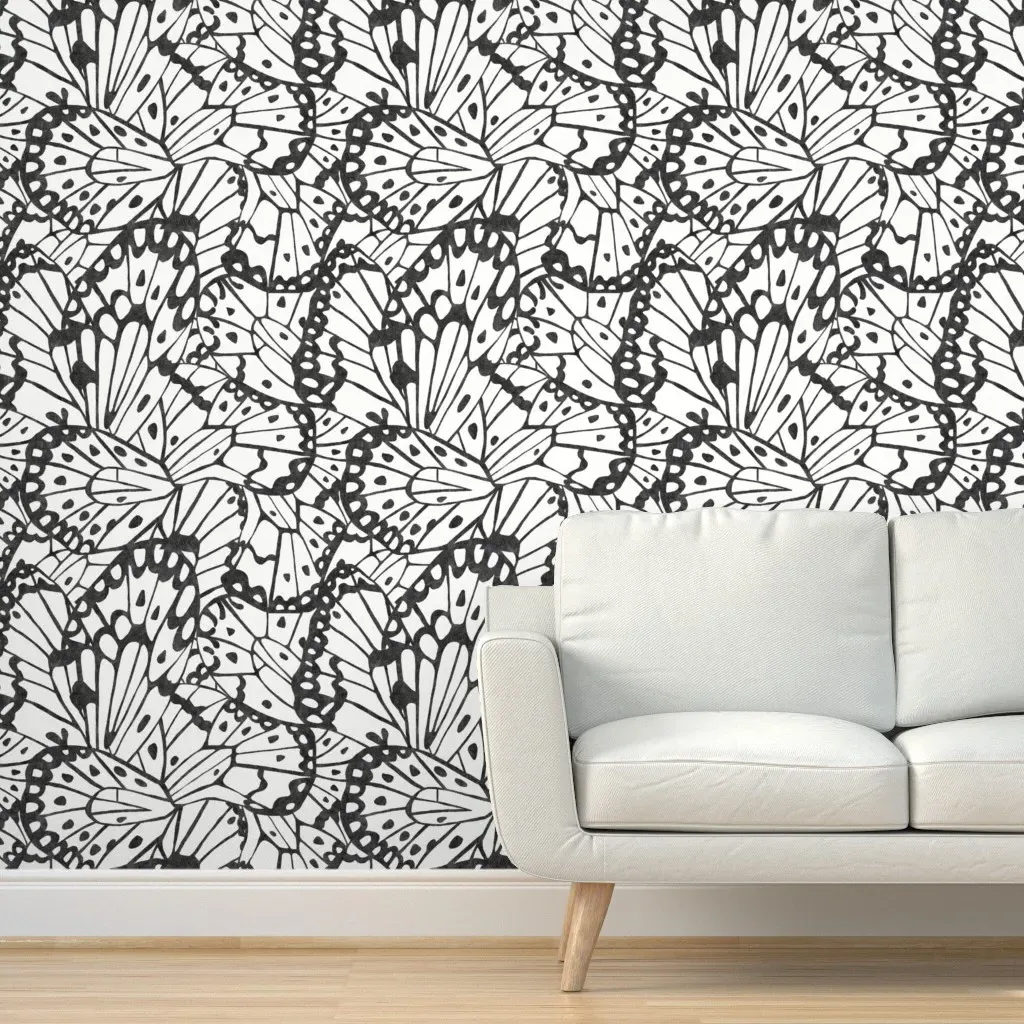 Tree Nymph Butterfly Wing Abstract Peel and Stick Wallpaper - Black product