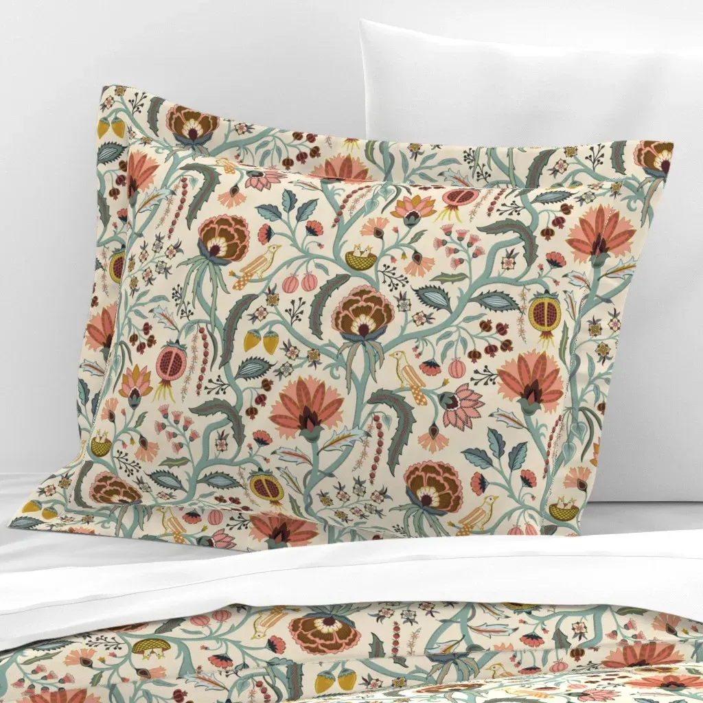 Tree Of Life Floral Birds Standard Flanged Cushion - Dusty Rose, Cotton Sateen product