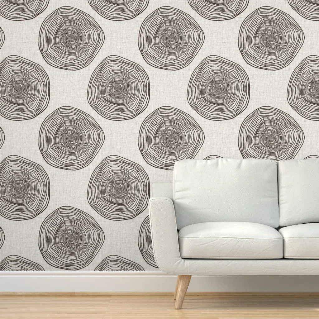 Tree Rings Wood Grain Circles Peel and Stick Wallpaper - Brown, White product
