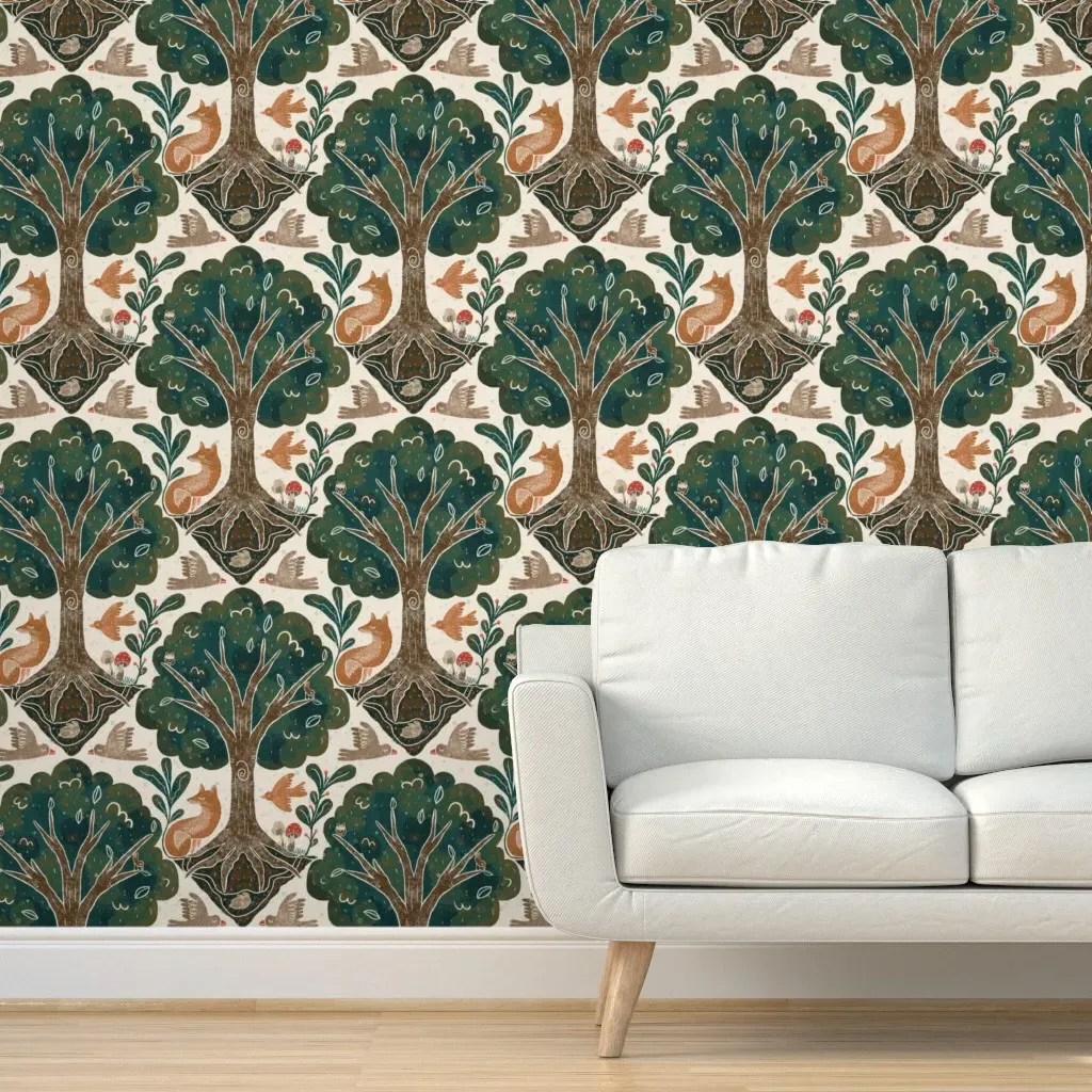 Trees Birds Forest Animals Peel and Stick Wallpaper - Cream product