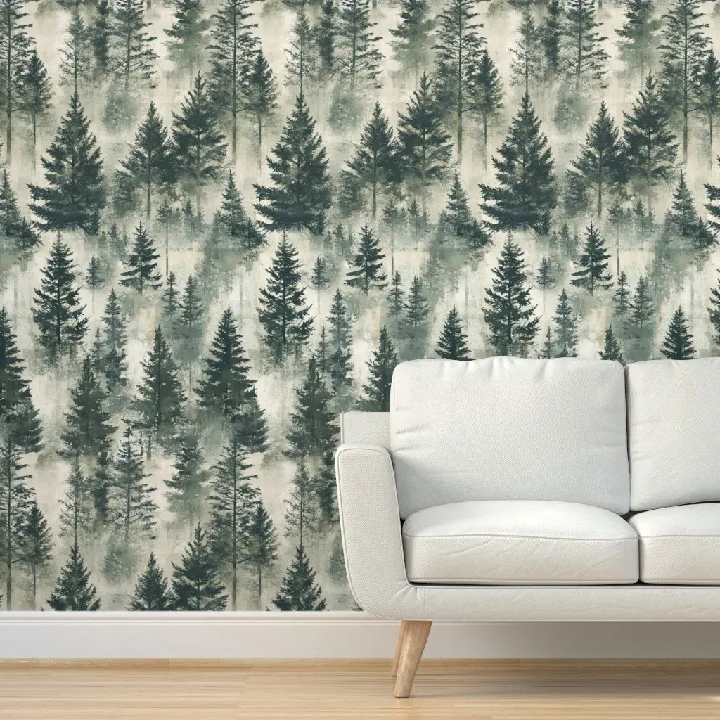Trees-Cabin Chic Peel and Stick Wallpaper - Dark Green product