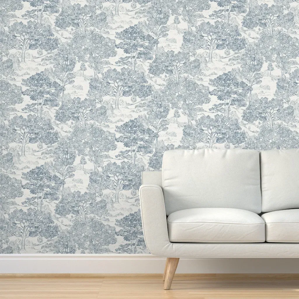 Trees Toile De Jouy Peel and Stick Wallpaper - Blue, White product