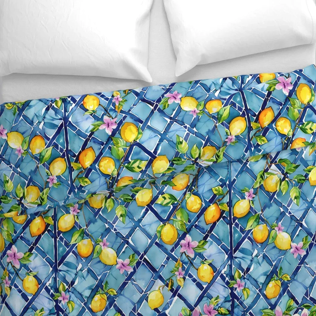 Trellis Lemons Flowers Duvet Cover - Yellow alternate view