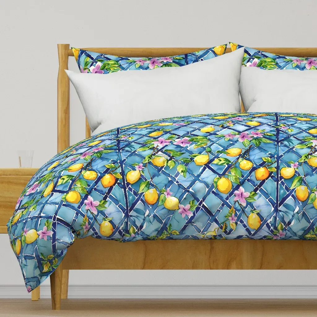Trellis Lemons Flowers Duvet Cover - Yellow product