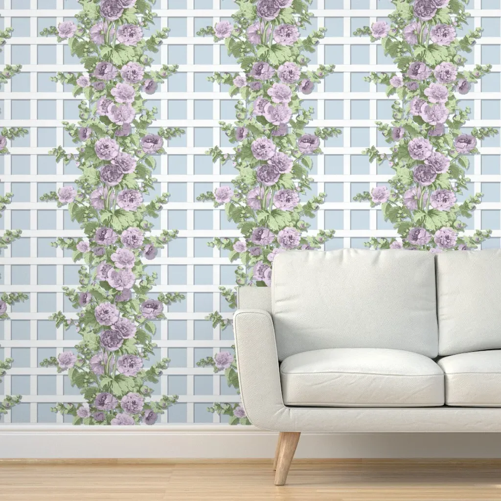 Trellised Hollyhocks Peel and Stick Wallpaper - Lilac, Purple product