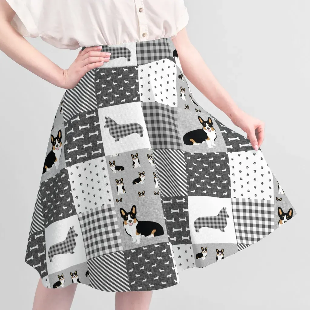 Tri Corgi Dog Pet Quilt Florals Fabric - Gray, Sport Pique alternate view