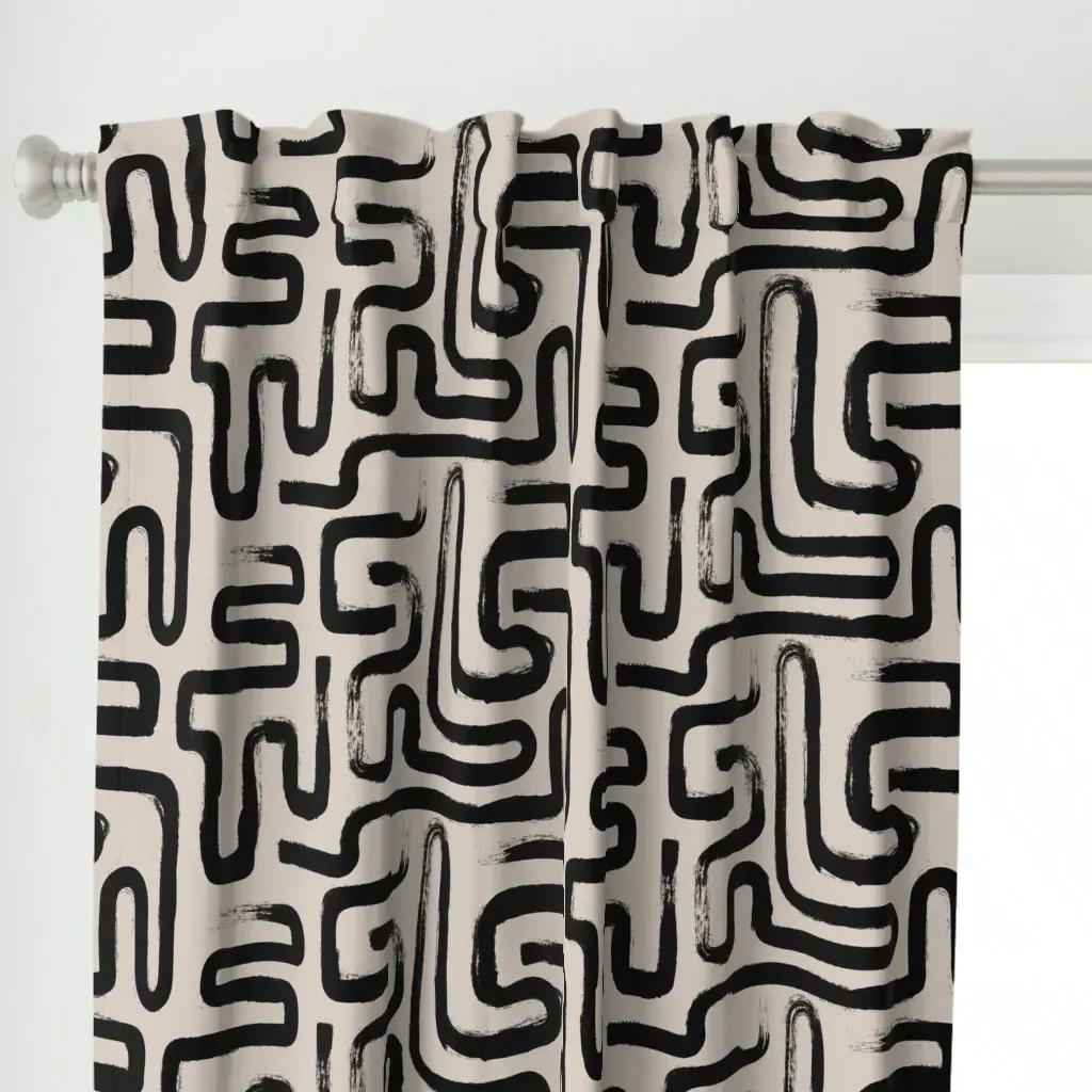 Tribal Abstract Maze Curtain Panel - Black alternate view