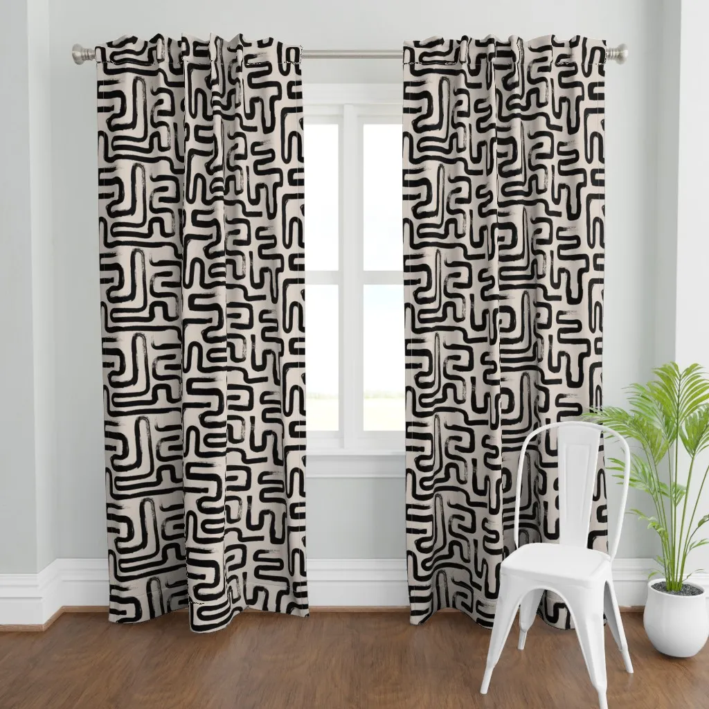 Tribal Abstract Maze Curtain Panel - Black product
