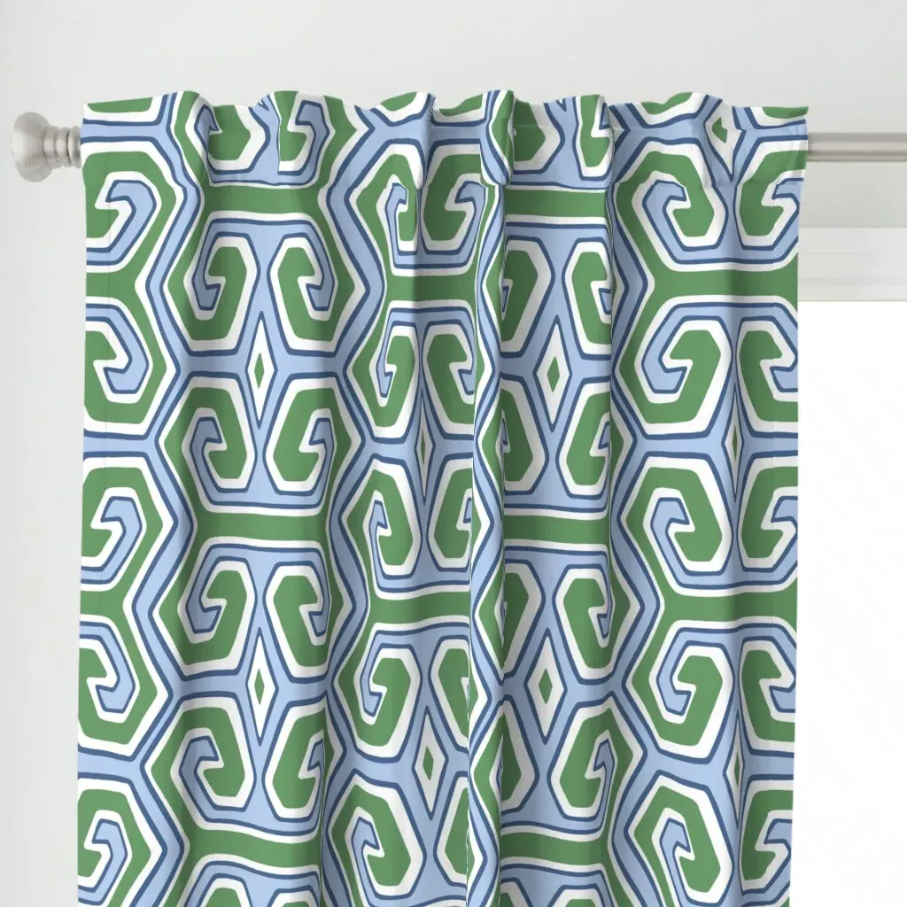 Tribal Geometric Curtain Panel - Light Blue alternate view