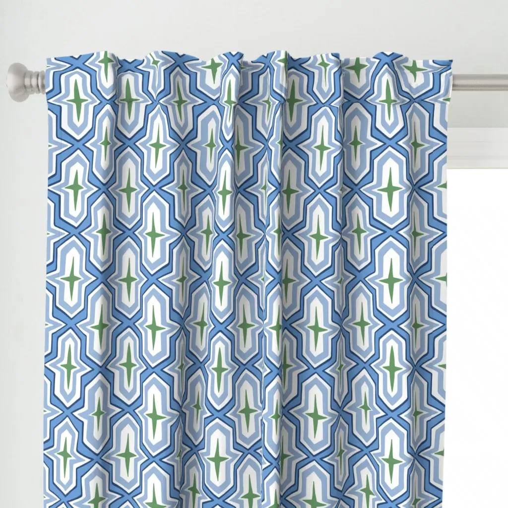 Tribal Geometric Stars Curtain Panel - Light Blue alternate view