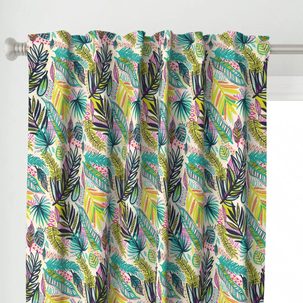 Tribal Jungle Aloha Curtain Panel - Teal alternate view