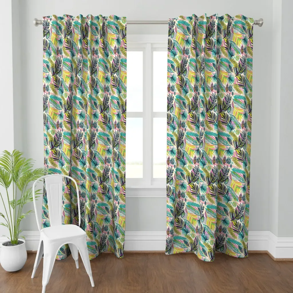 Tribal Jungle Aloha Curtain Panel - Teal product