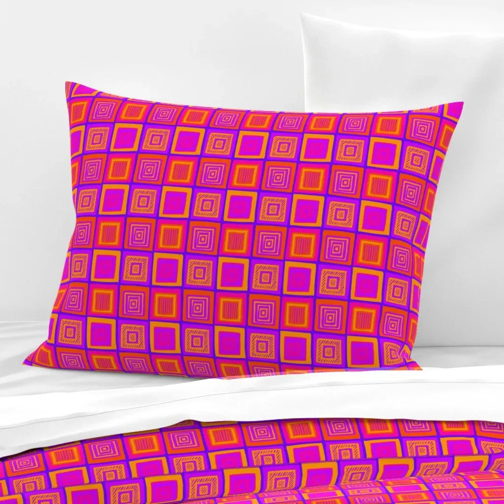 Tribal Squares Of Cosmic Love Standard Knife Edge Cushion - Pink, Cotton product