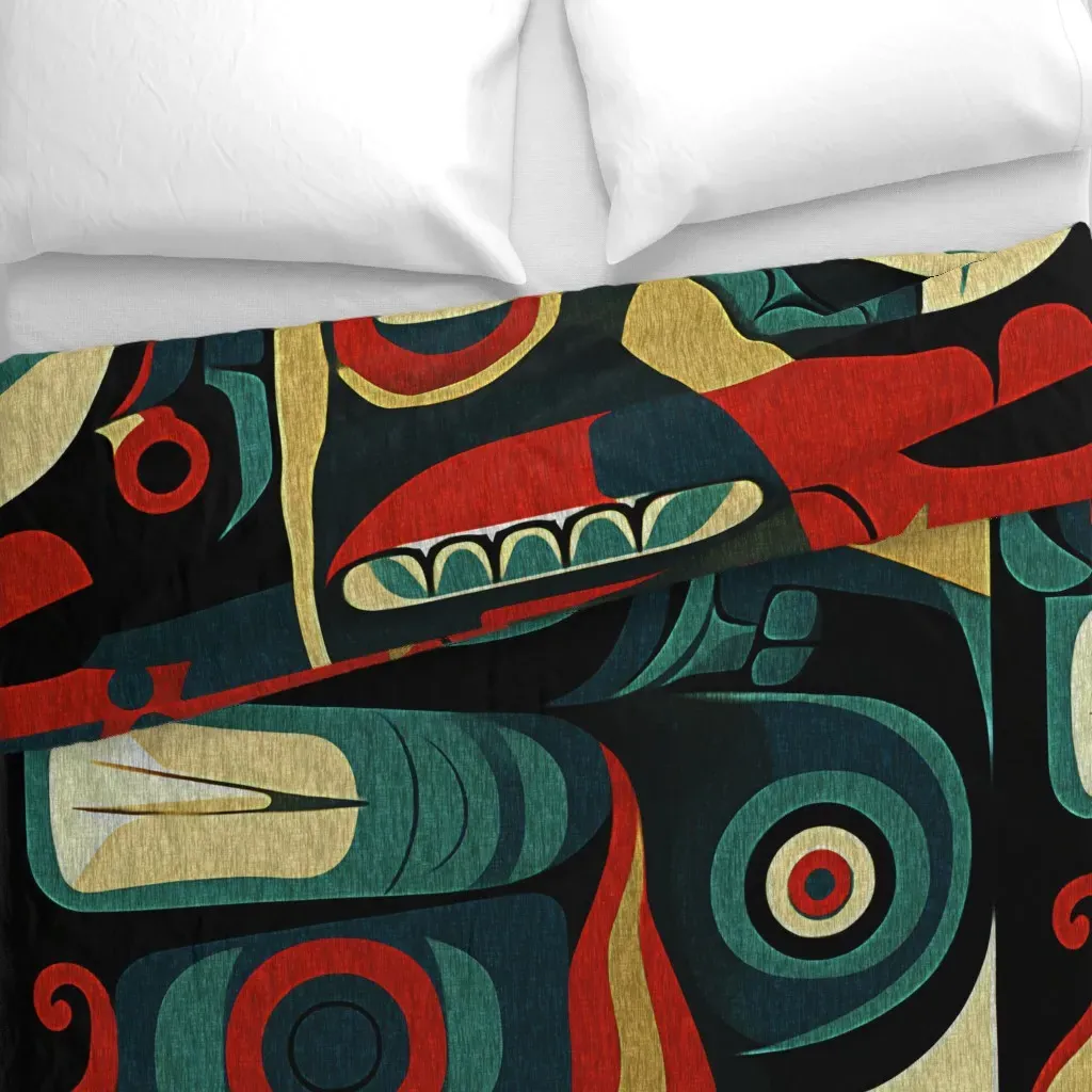 Tribal Tiki Coastal Duvet Cover - Teal alternate view