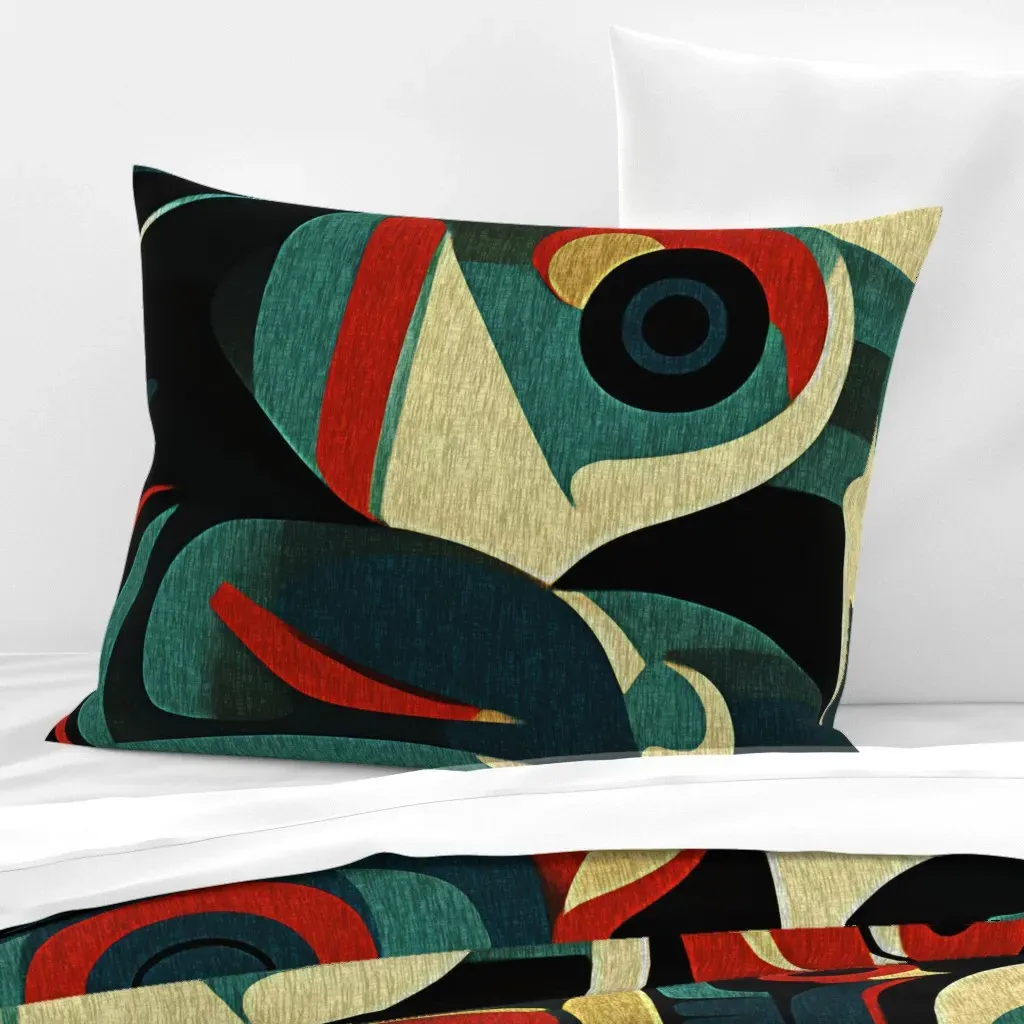 Tribal Tiki Coastal Standard Knife Edge Pillow - Teal, Cotton Sateen product