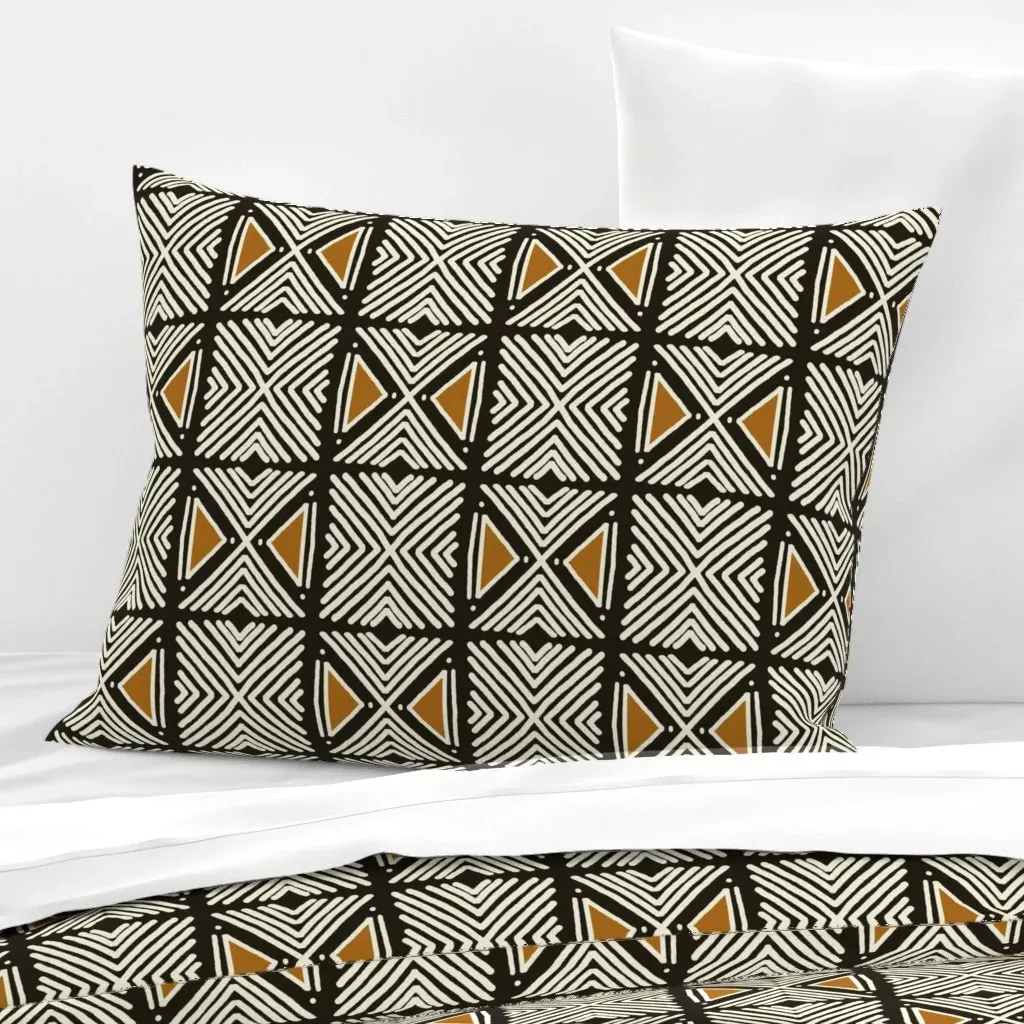 Tribal White Motif Standard Knife Edge Cushion Cover - Off-White, Cotton Sateen product