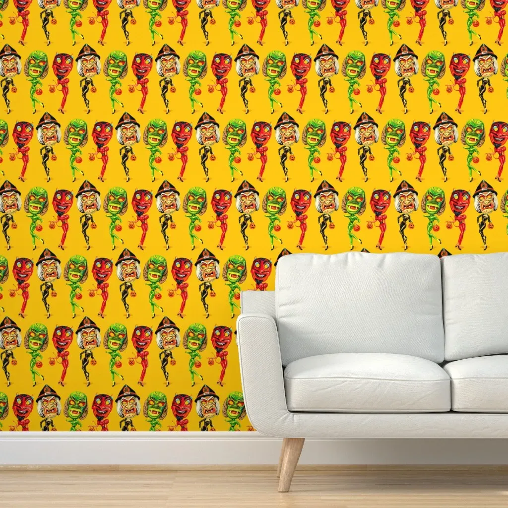 Trick Or Treat Pin-Ups Peel and Stick Wallpaper - Orange product