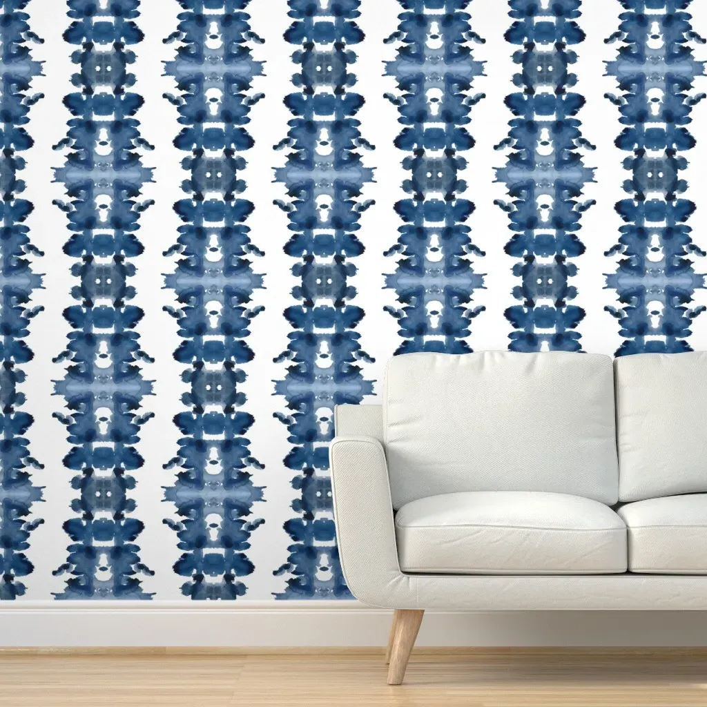 Triple Indigo Ink Blot Peel and Stick Wallpaper - Blue product