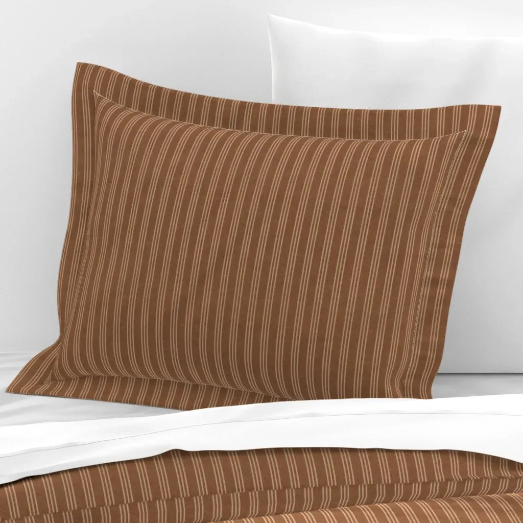 Triple Stripes Vertical Standard Flanged Cushion - Brown, Cotton Sateen product