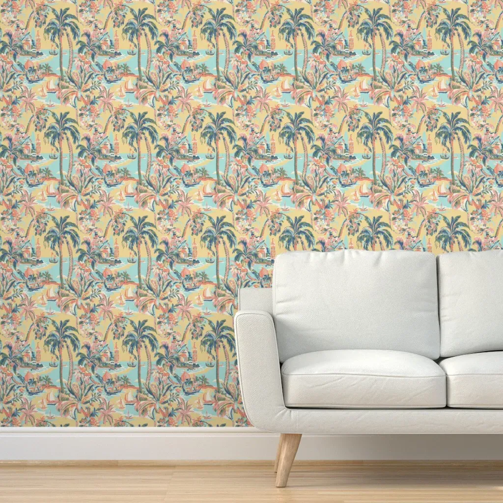 Tropic Toile Peel and Stick Wallpaper - Butter Yellow product