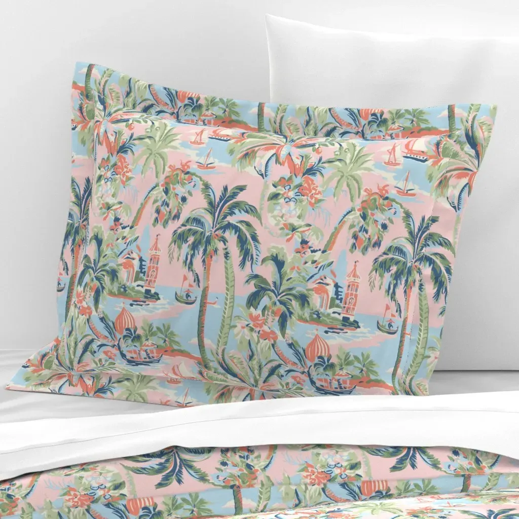Tropic Toile Standard Flanged Pillow Sham - Pink, Cotton Sateen product