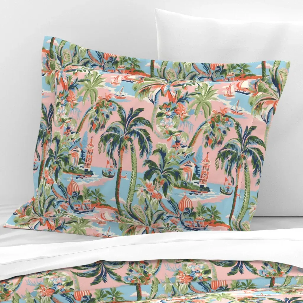 Tropic Toile Standard Flanged Pillowcase - Pink, Cotton Sateen product
