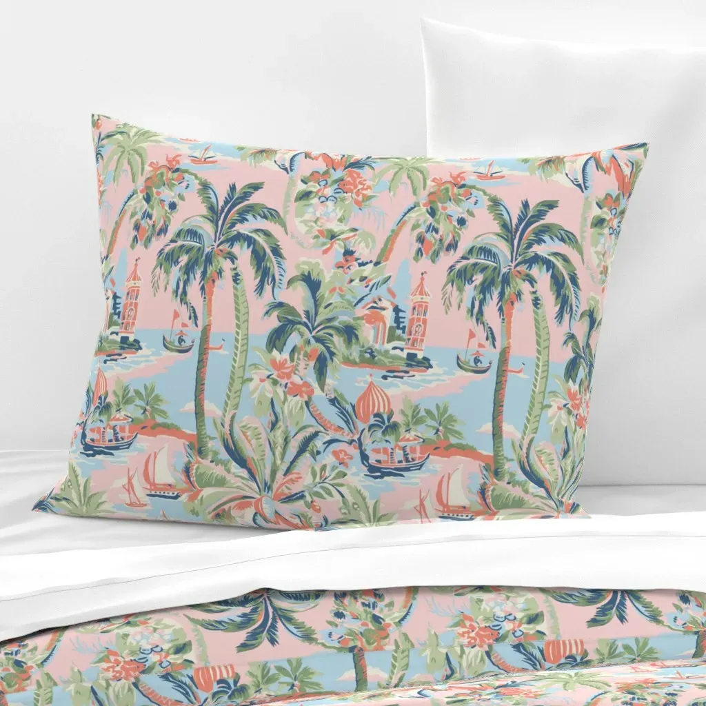 Tropic Toile Standard Knife Edge Pillow - Pink, Cotton Sateen product