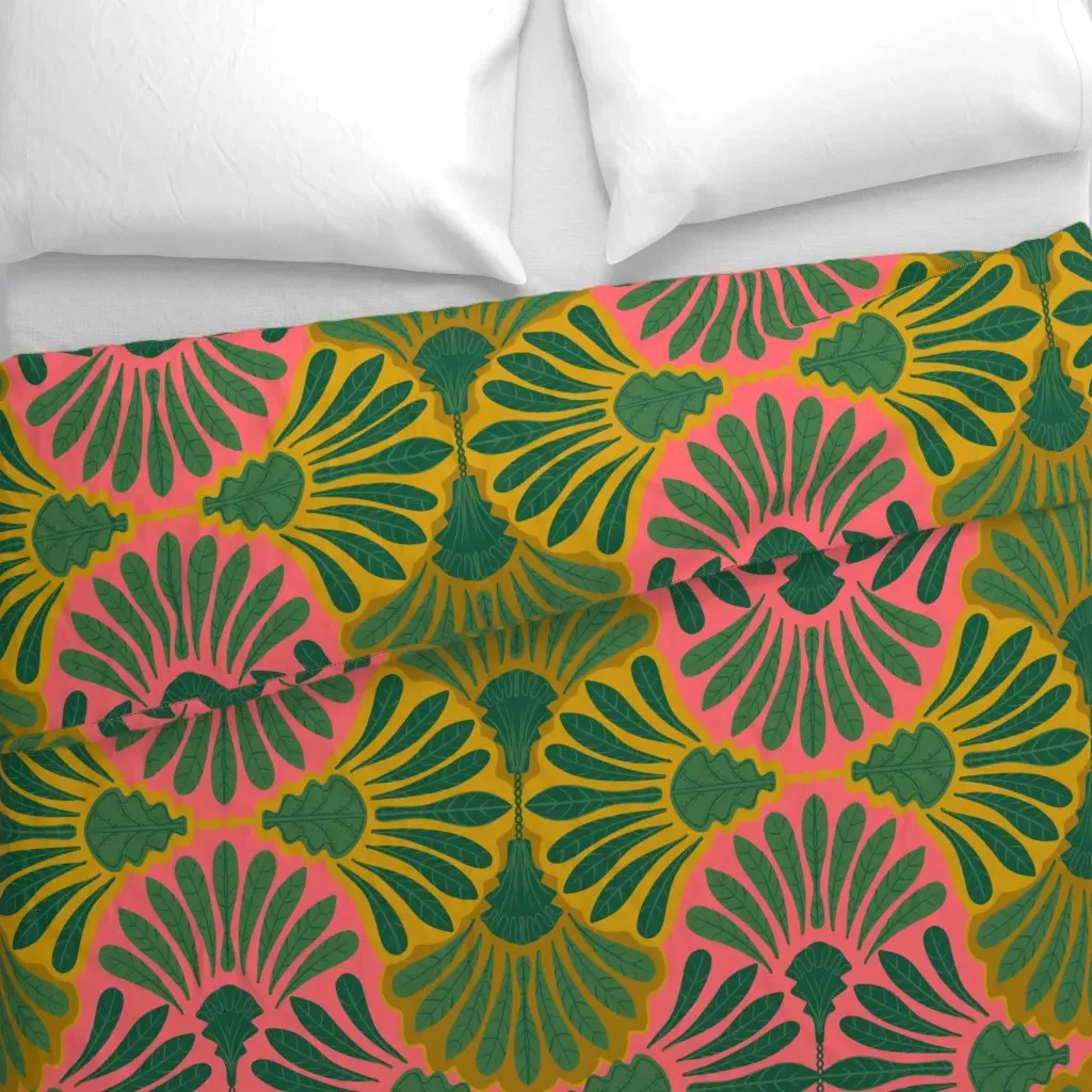 Tropical Art Deco Leaves Duvet Cover - Mustard Yellow alternate view