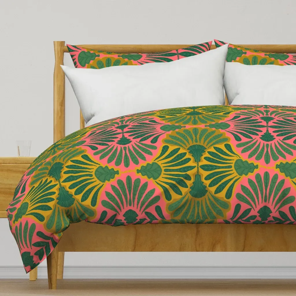 Tropical Art Deco Leaves Duvet Cover - Mustard Yellow product