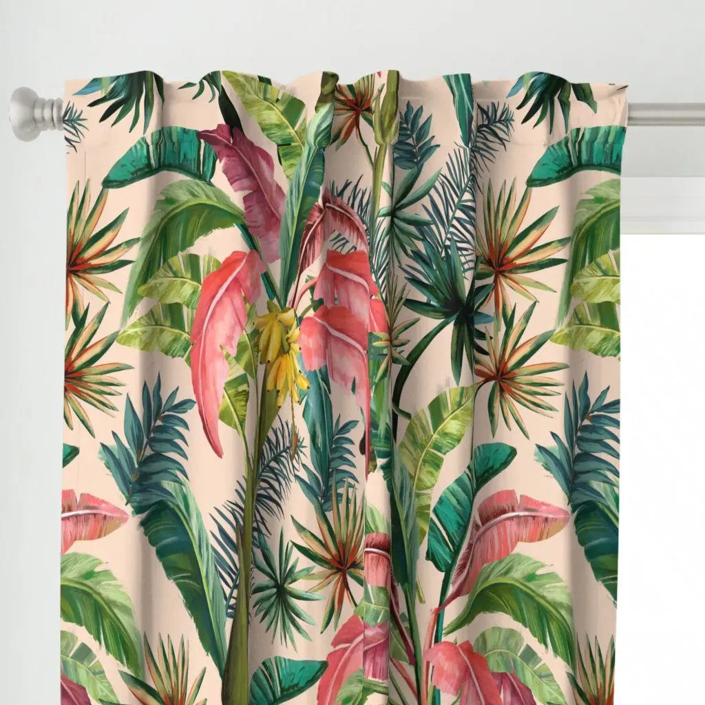 Tropical Banana Palm Curtain Panel - Pink alternate view