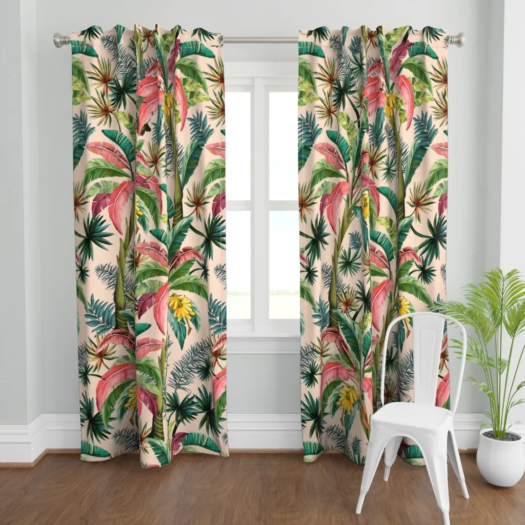 Tropical Banana Palm Curtain Panel - Pink product