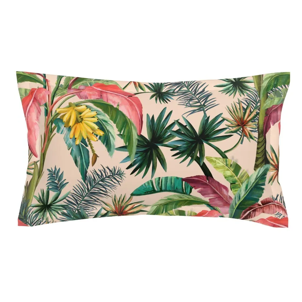 Tropical Banana Palm Leaves King Pillow Sham - Pink product
