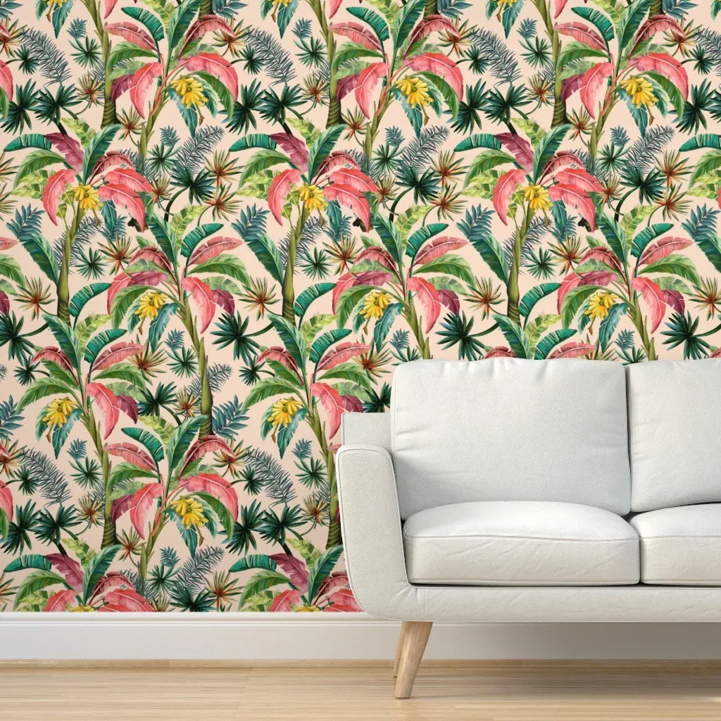 Tropical Banana Palm Leaves Peel and Stick Wallpaper - Brown, Green product