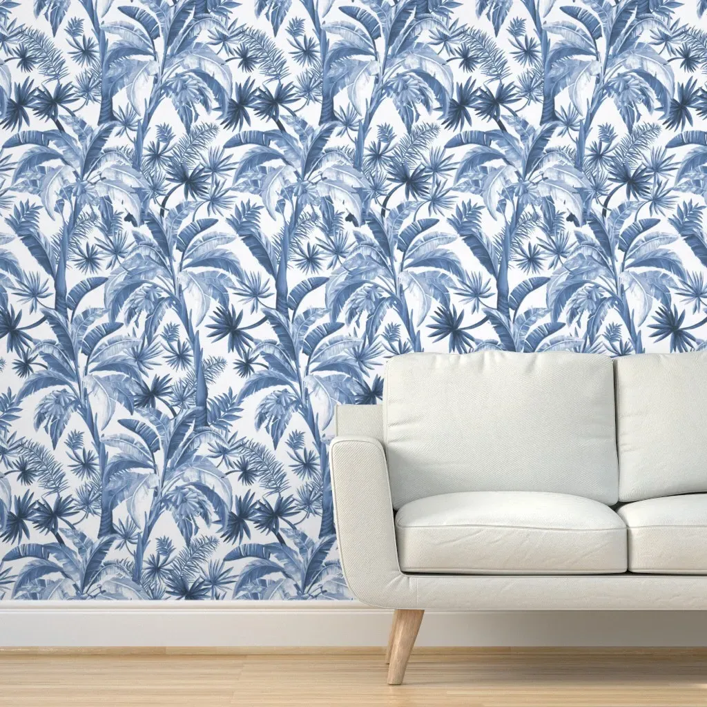 Tropical Banana Palm Peel and Stick Wallpaper - Indigo product