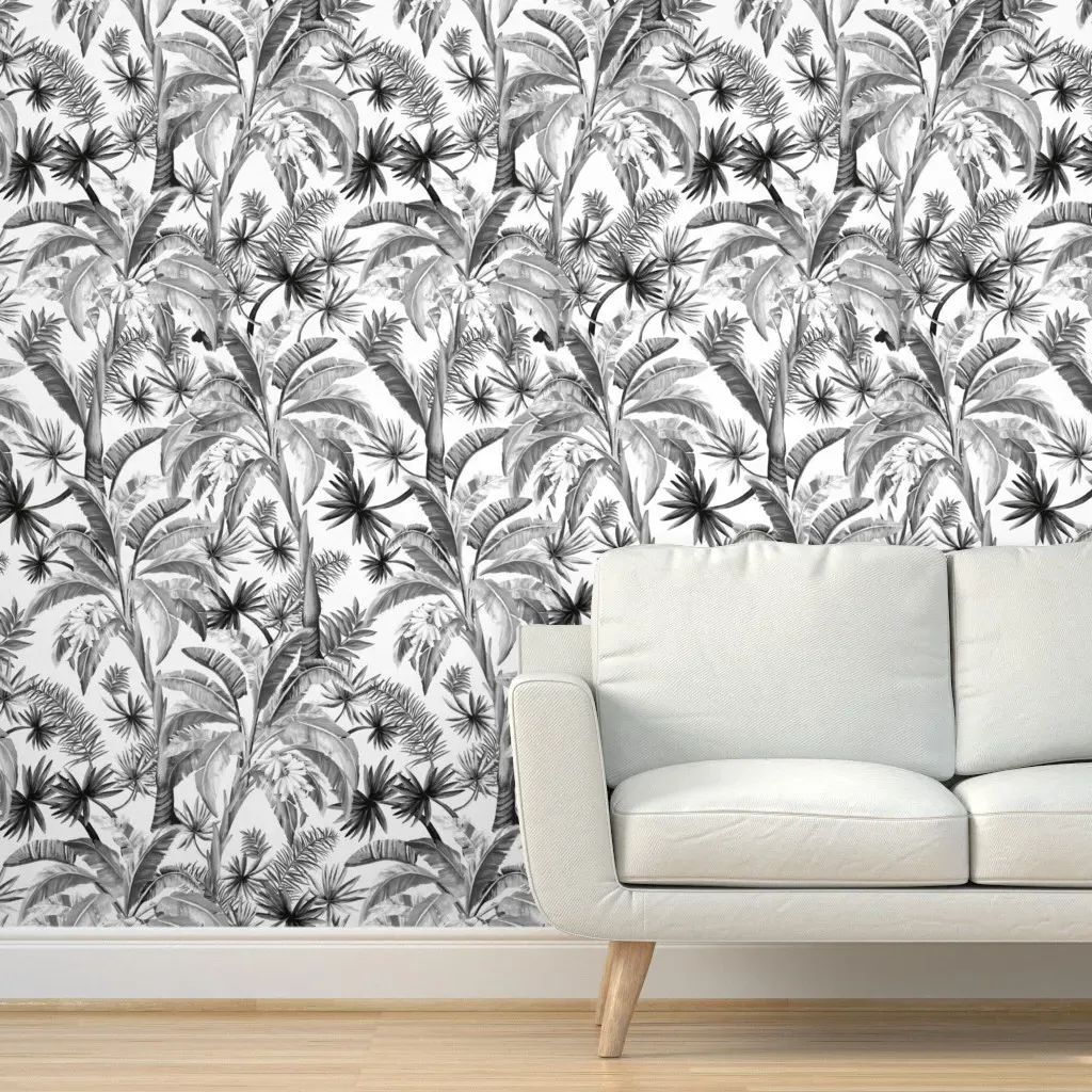 Tropical Banana Palm Peel and Stick Wallpaper - Silver product
