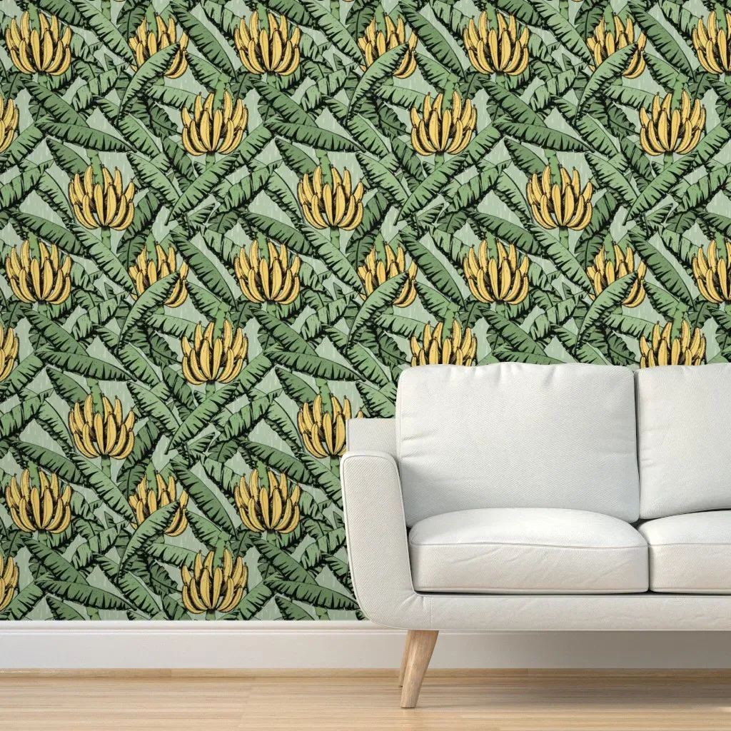 Tropical Bananas & Leaves Peel and Stick Wallpaper - Yellow, Green product