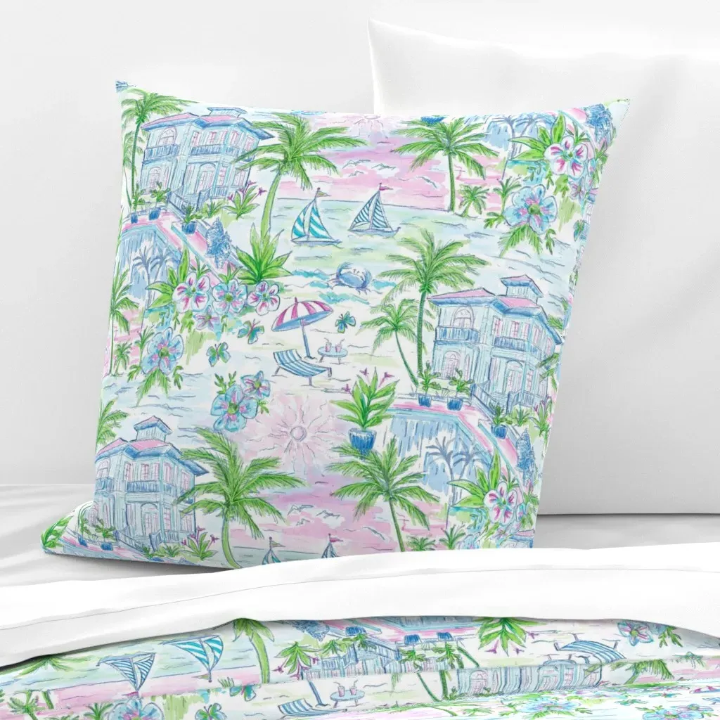 Tropical Beach Coastal Euro Pillow Sham - Light Blue product