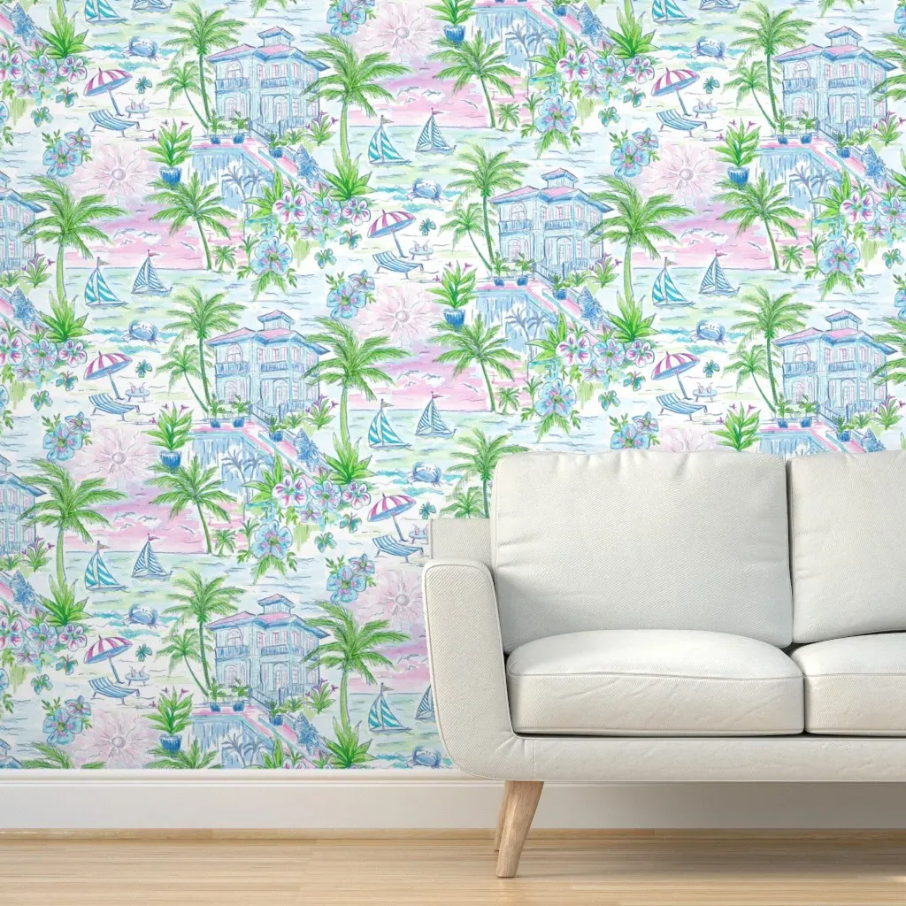 Tropical Beach Coastal Peel and Stick Wallpaper - Light Blue product