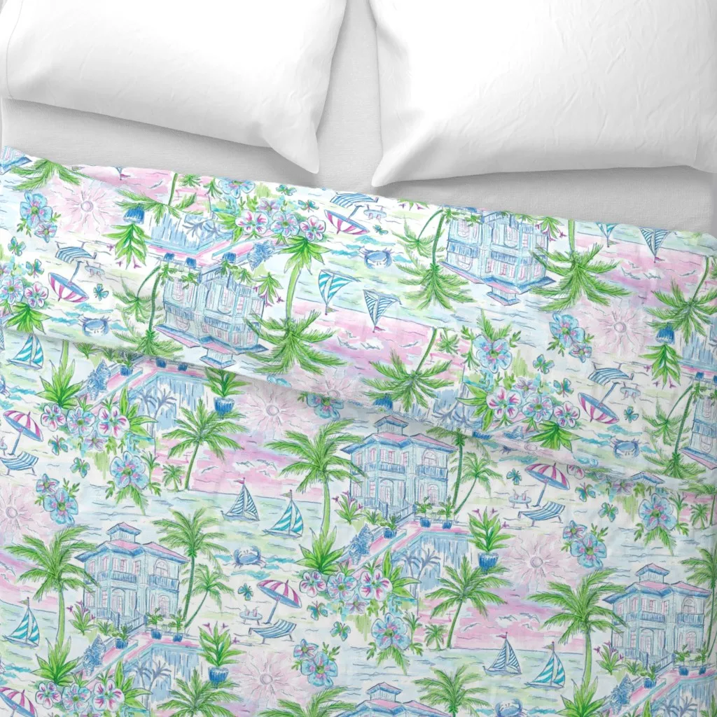 Tropical Beach Preppy Summer Duvet Cover - Light Blue alternate view