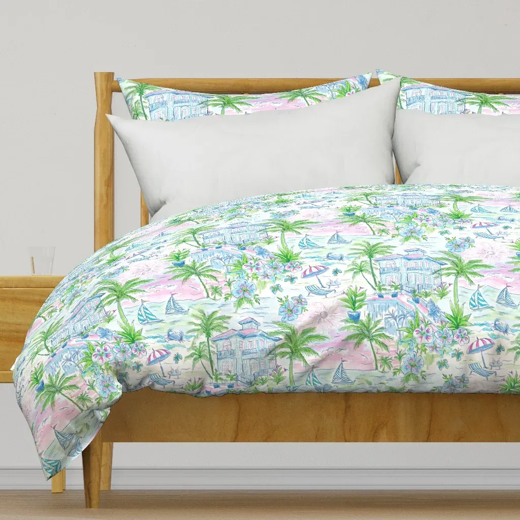 Tropical Beach Preppy Summer Duvet Cover - Light Blue product