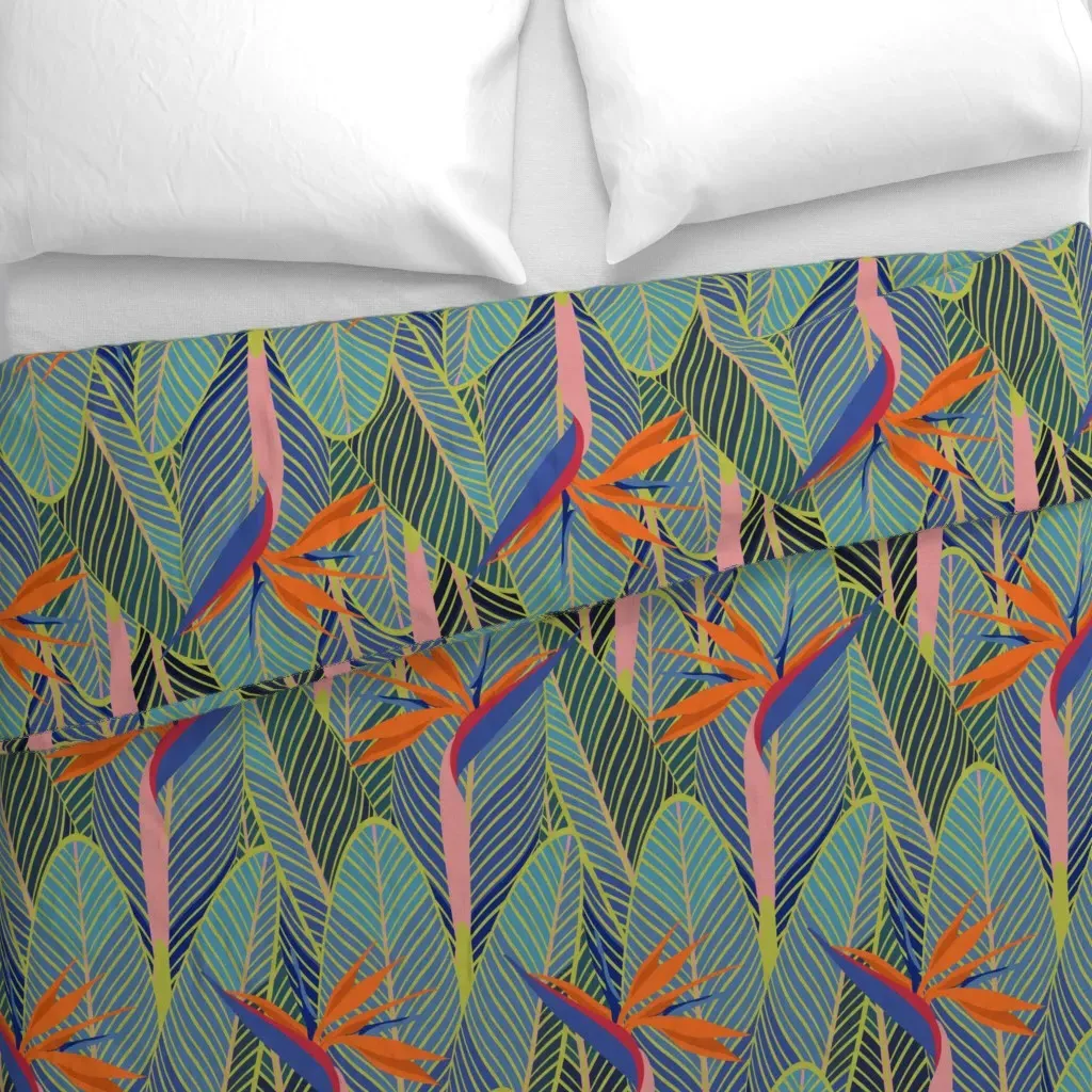 Tropical Bird Of Paradise Duvet Cover - Teal alternate view