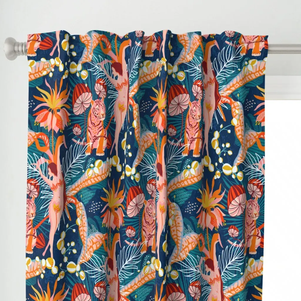 Tropical Blossom Dance Curtain Panel - Dark Teal alternate view