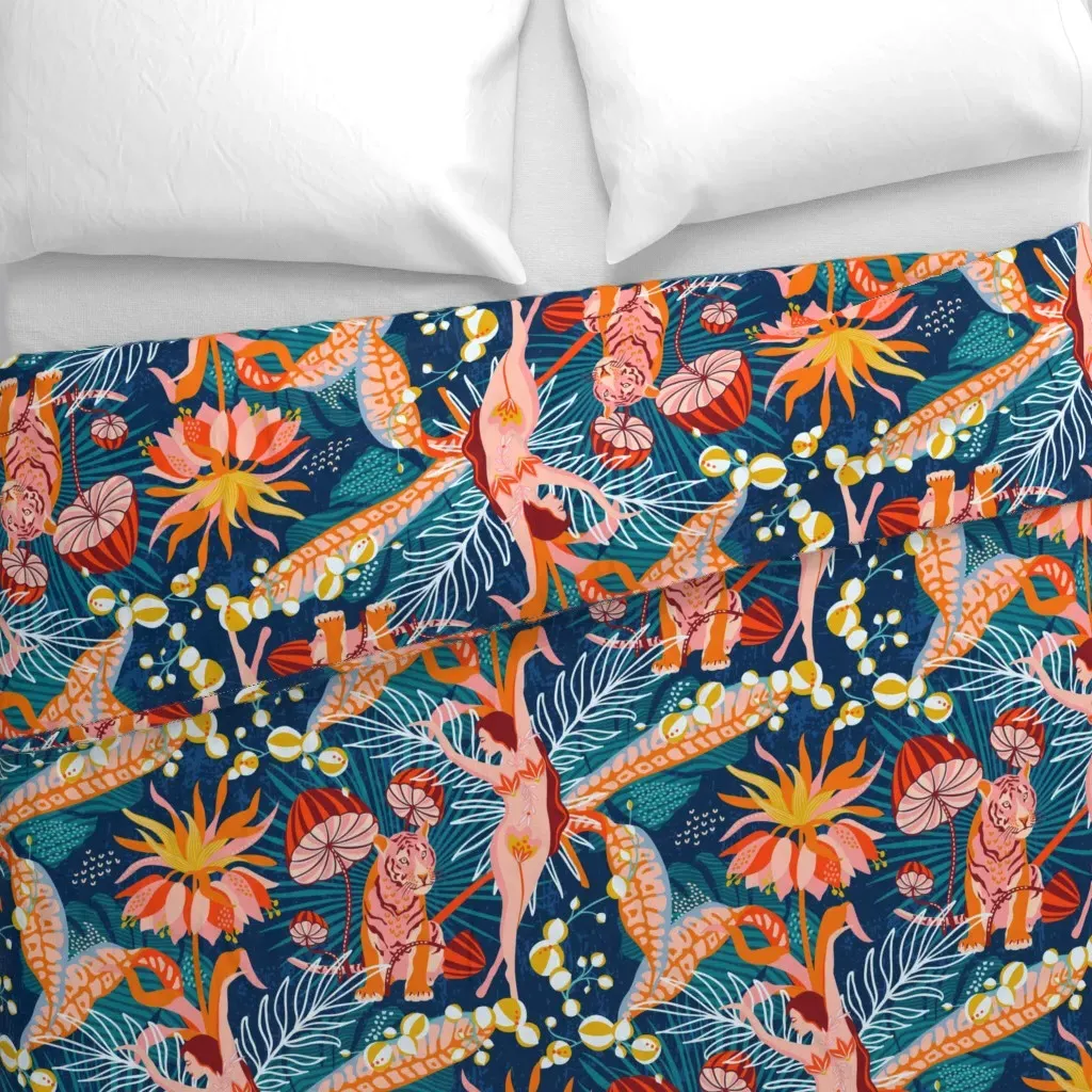 Tropical Blossom Dance Large Duvet Cover - Dark Teal alternate view