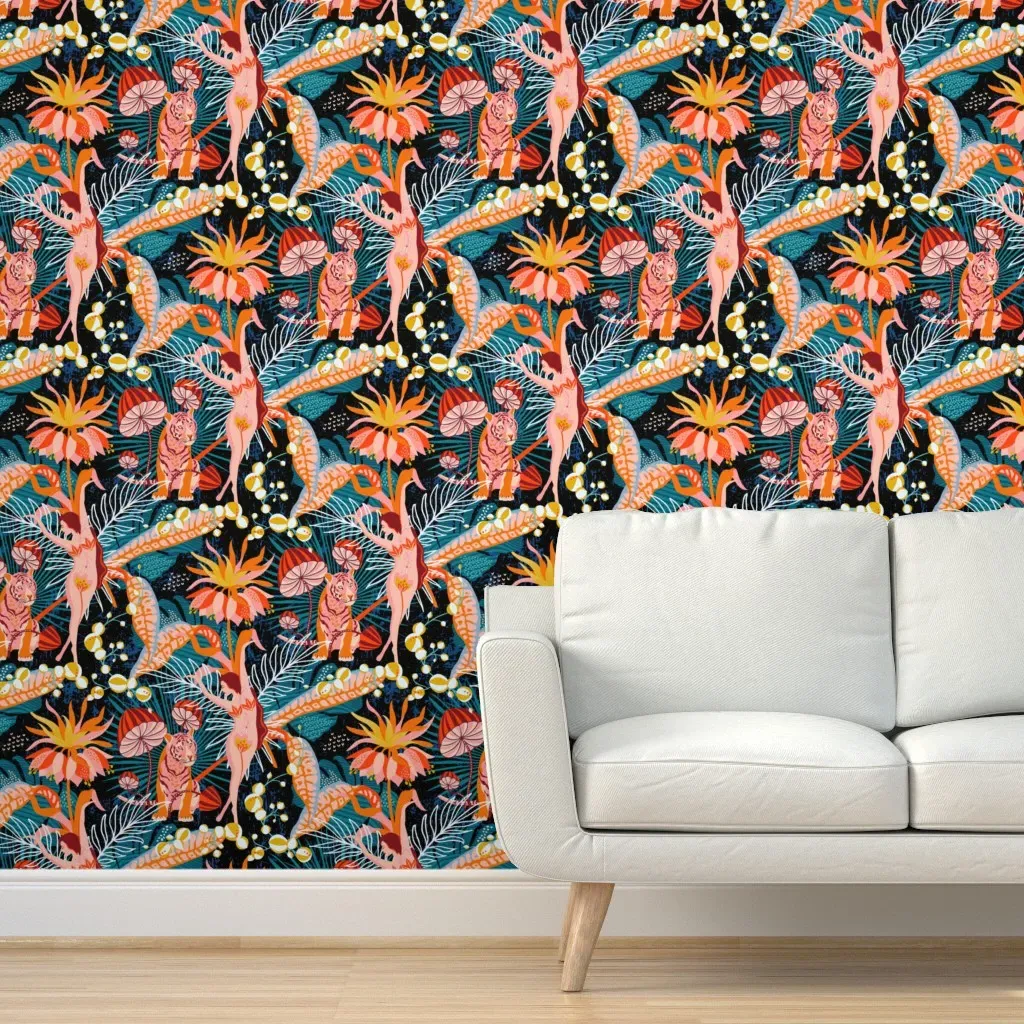 Tropical Blossom Dance Peel and Stick Wallpaper - Pink, Black product