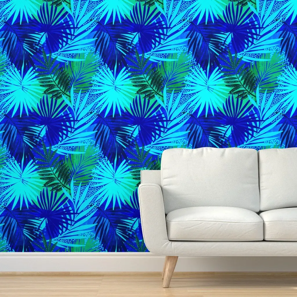 Tropical Boho Jungle Peel and Stick Wallpaper - Cobalt Blue, Green product