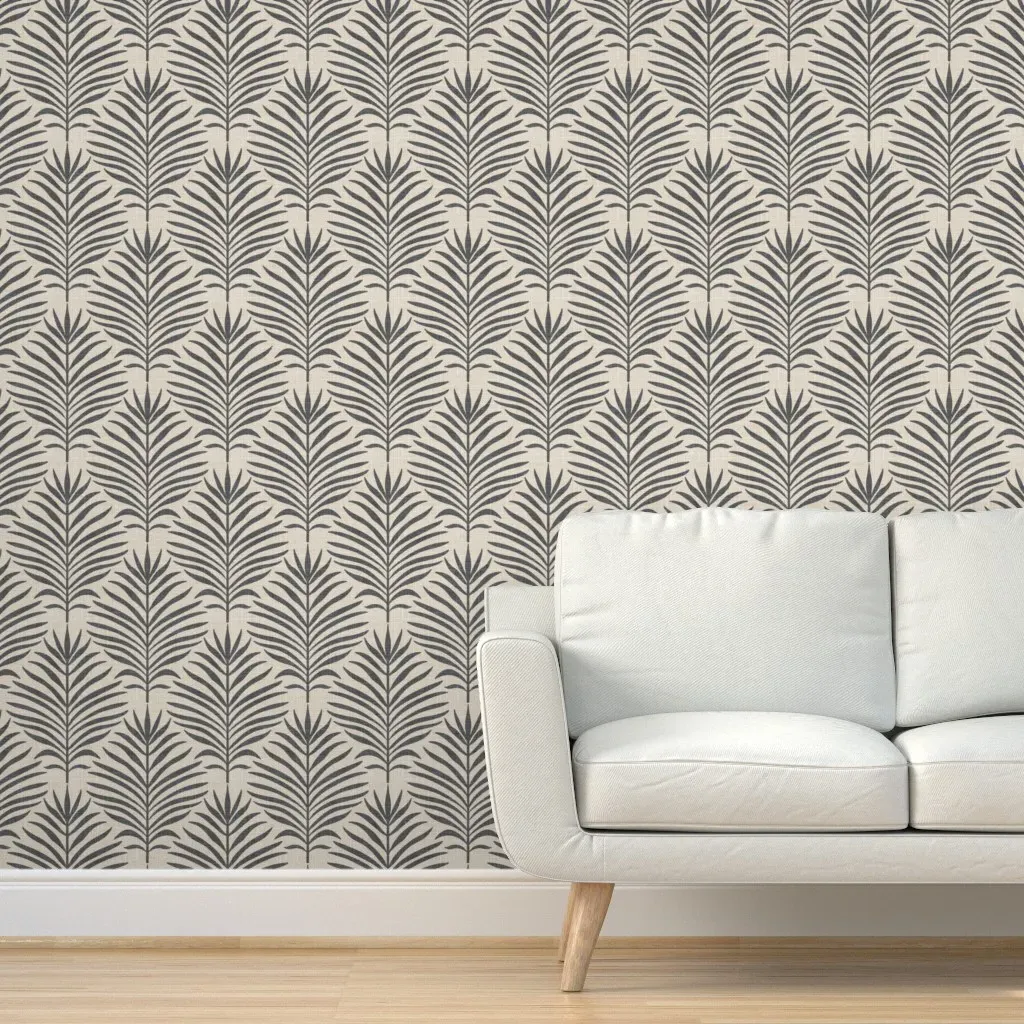 Tropical Boho Palm Leaf Peel and Stick Wallpaper - Dark Gray product
