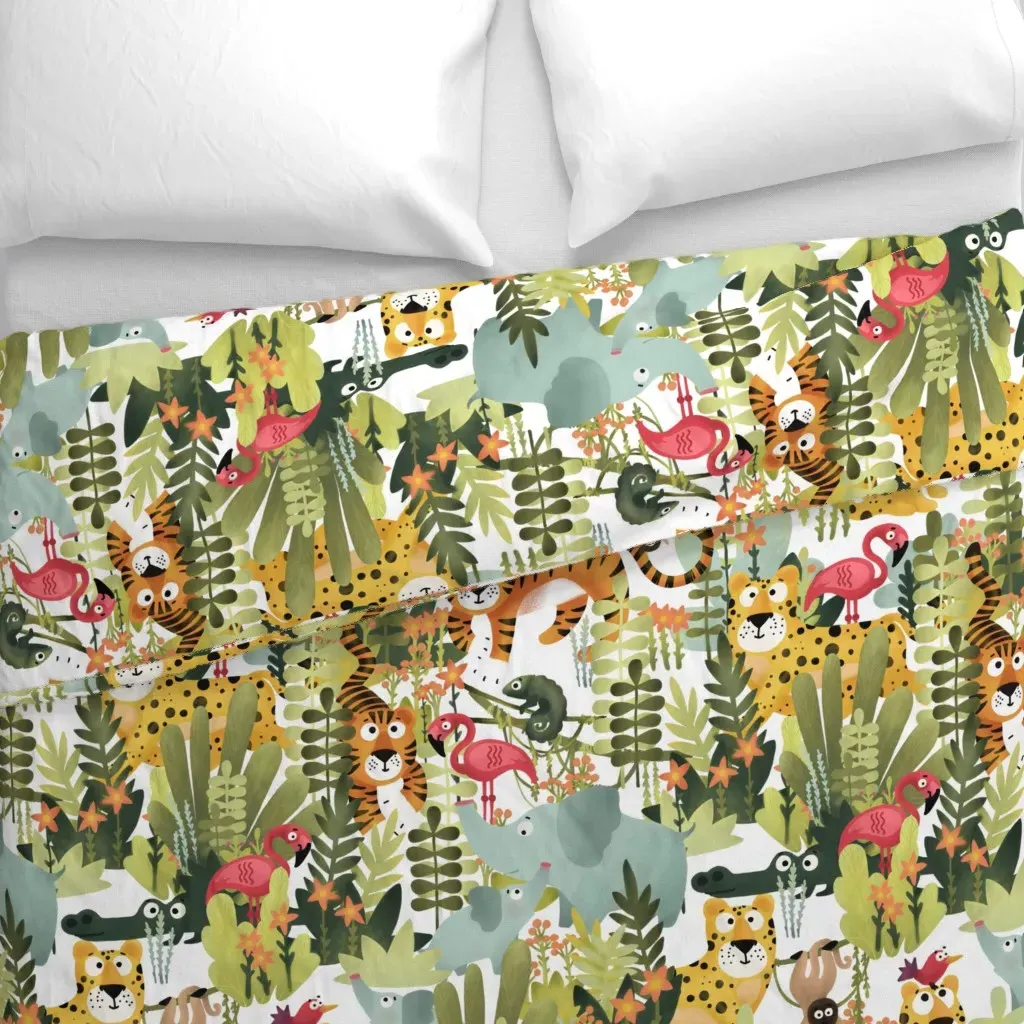 Tropical Cute Animal Duvet Cover - Green alternate view