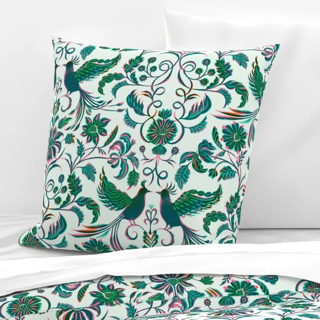 Tropical Damask Chinoiserie Euro Pillow Sham - Teal product