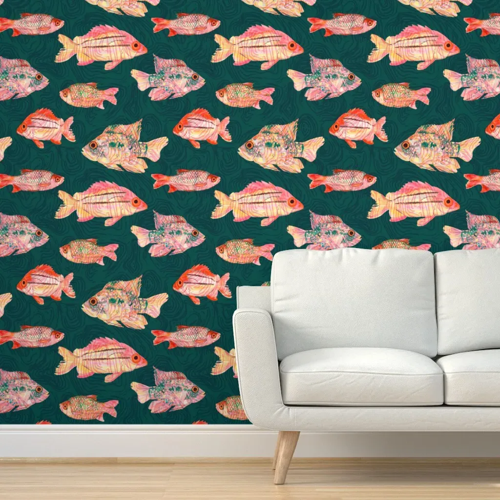 Tropical Fish Ocean Peel and Stick Wallpaper - Coral Pink product