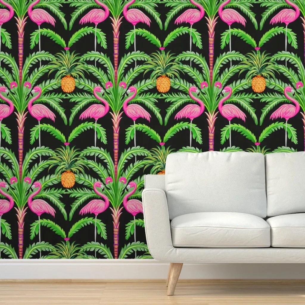 Tropical Flamingo & Palm Print Peel and Stick Wallpaper - Pink product